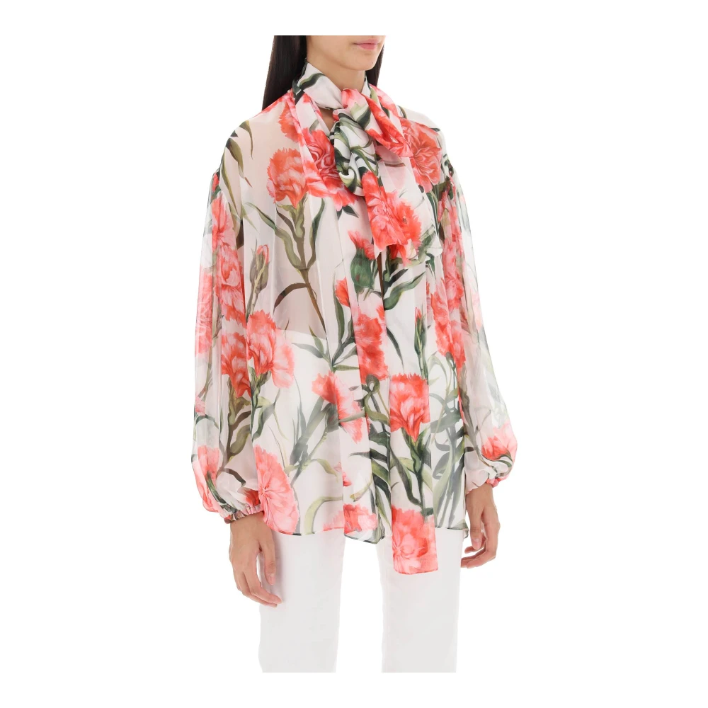 Dolce & Gabbana Carnation Print Open Chiffon Blouse Multicolor Dames