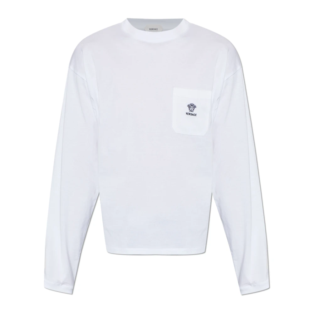 Versace Vit Broderad T-Shirt I Bomullsjersey