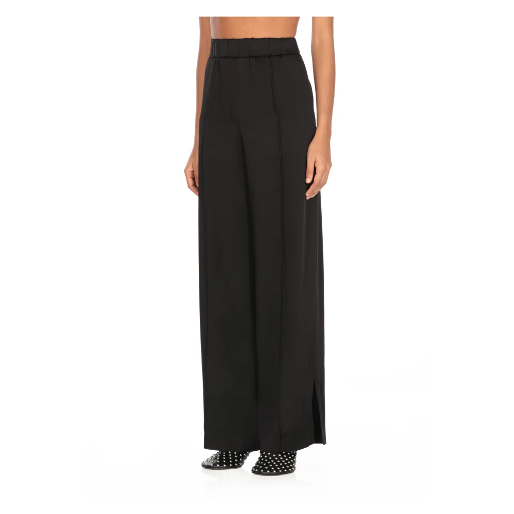 Jil Sander Zwarte Viscose Blend Elastische Taille Broek Black Dames