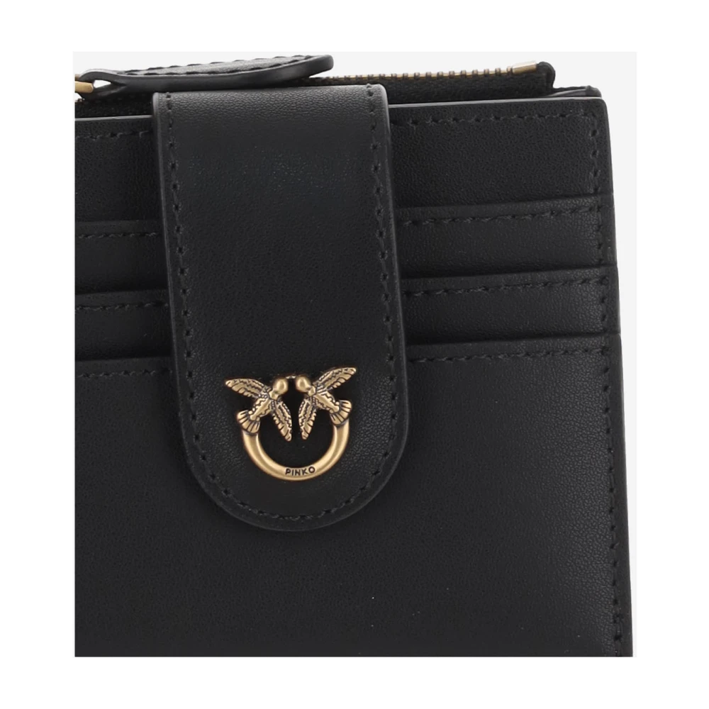 pinko Leren Portemonnee Love Birds Diamond Cut Black Dames