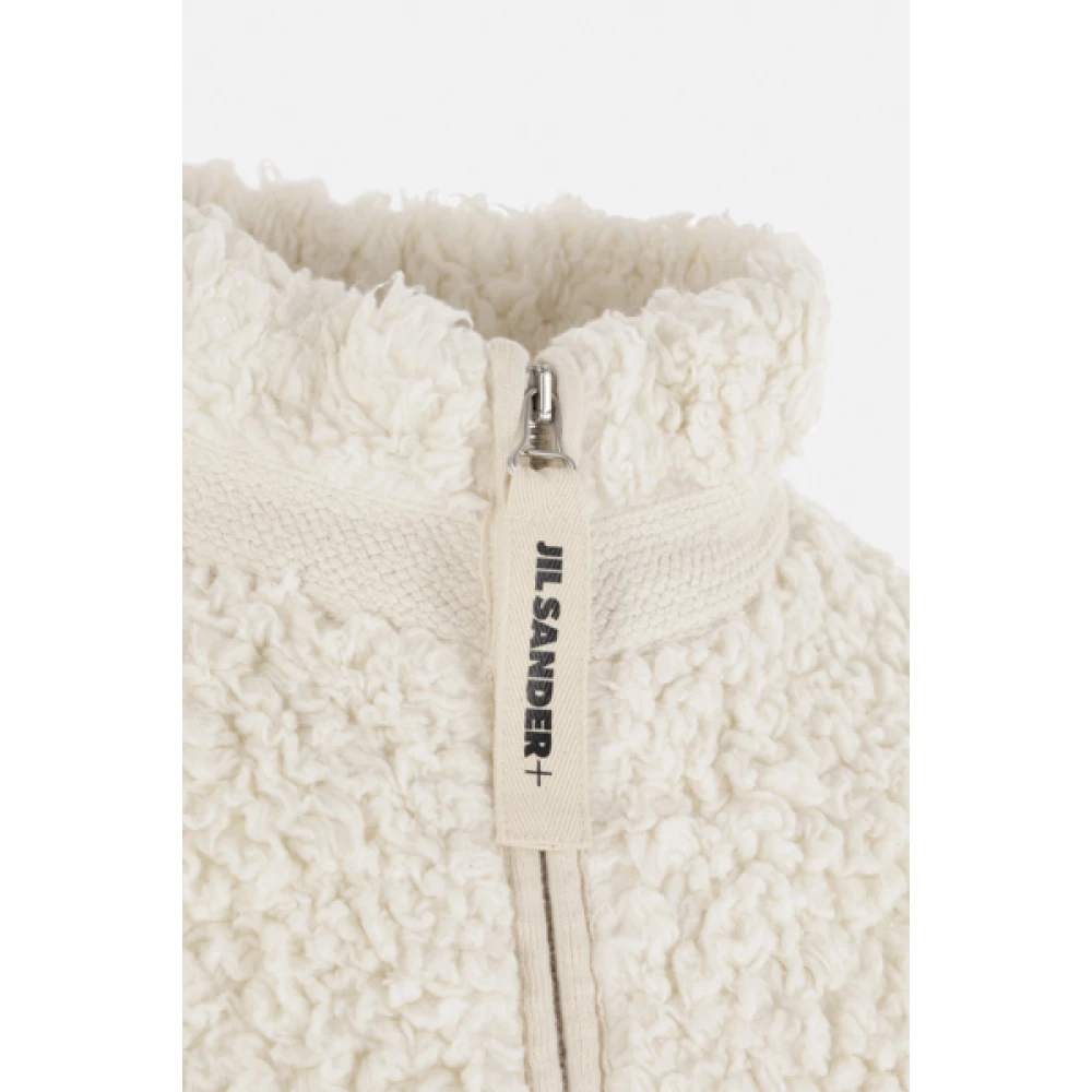 Jil Sander Shearling Zip Sweater Ivory Jersey Trim White Dames
