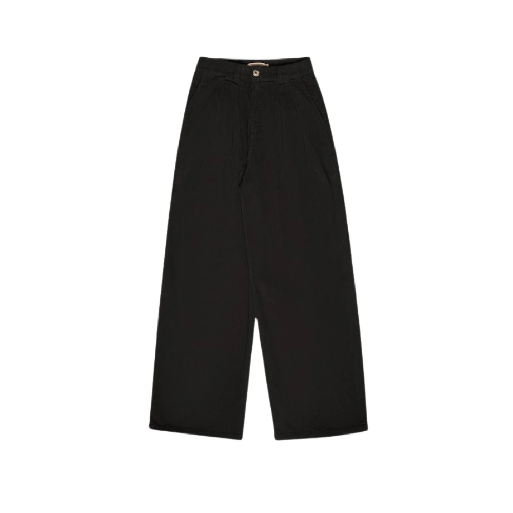 The New Society Corduroy Straight Cut Pants Graphite Black Dames