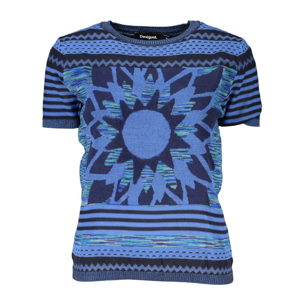 Desigual Blauwe Dames T-shirt Korte Mouwen Contrastdetails Blue Dames