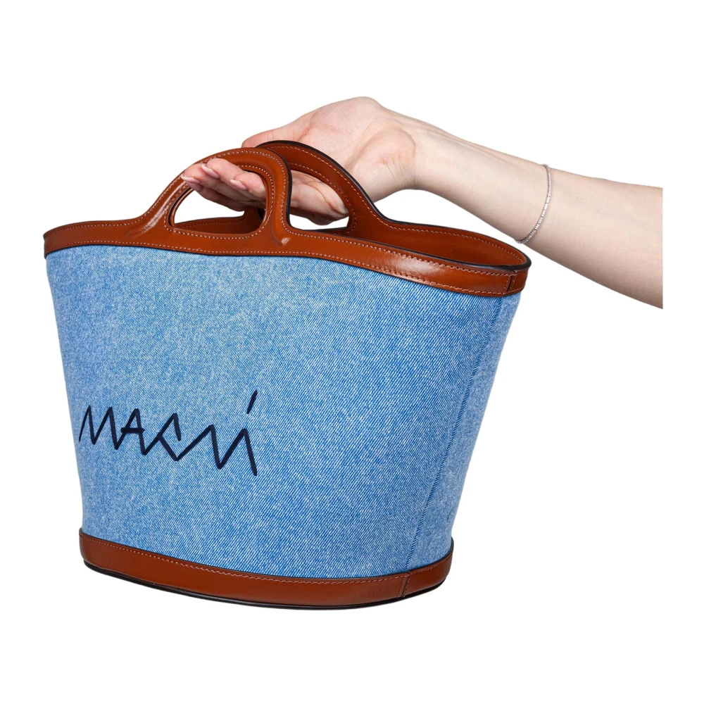 Marni Denim en leren tropicalia handtas met geborduurd logo Blue Dames