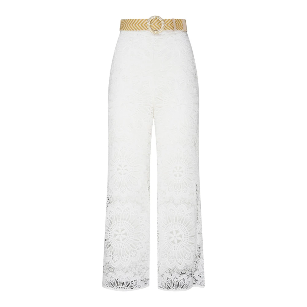 Zimmermann , Wide Trousers, Female, White, Xs, Dolly Lace Wide Leg Trousers