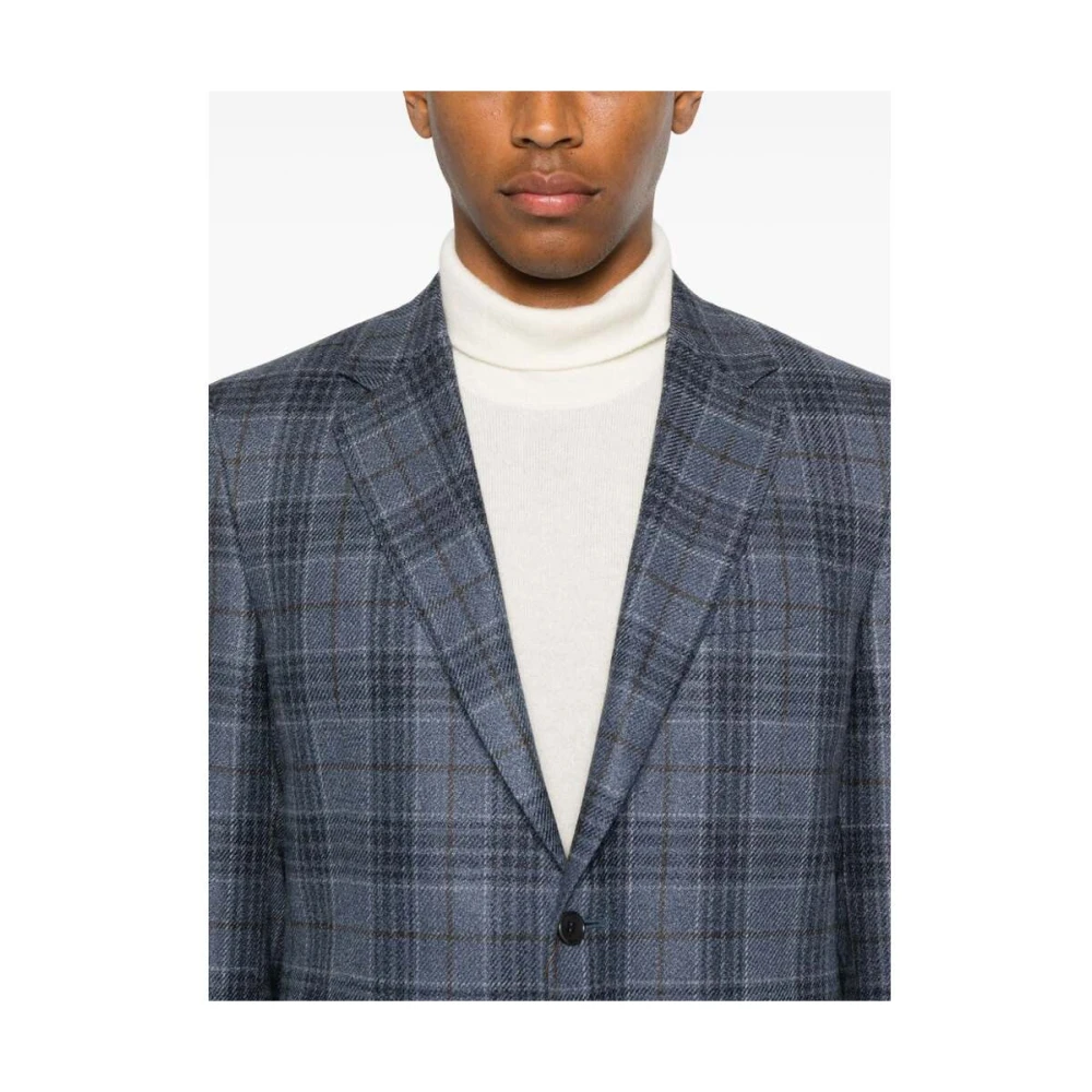 Canali Blauw geruit wol-zijde blend jas Blue Heren