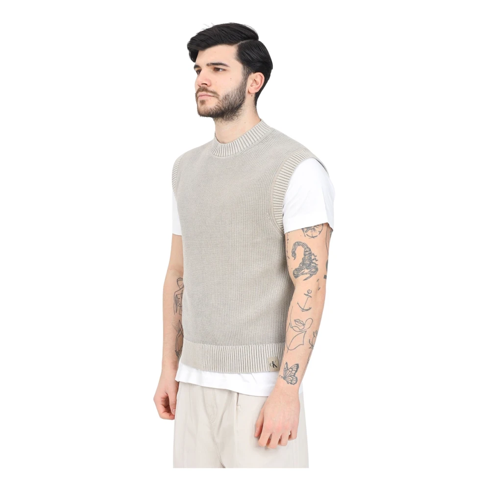 Calvin Klein Jeans Beige Katoenen Gebreide Mouwloze Gilet Beige Heren