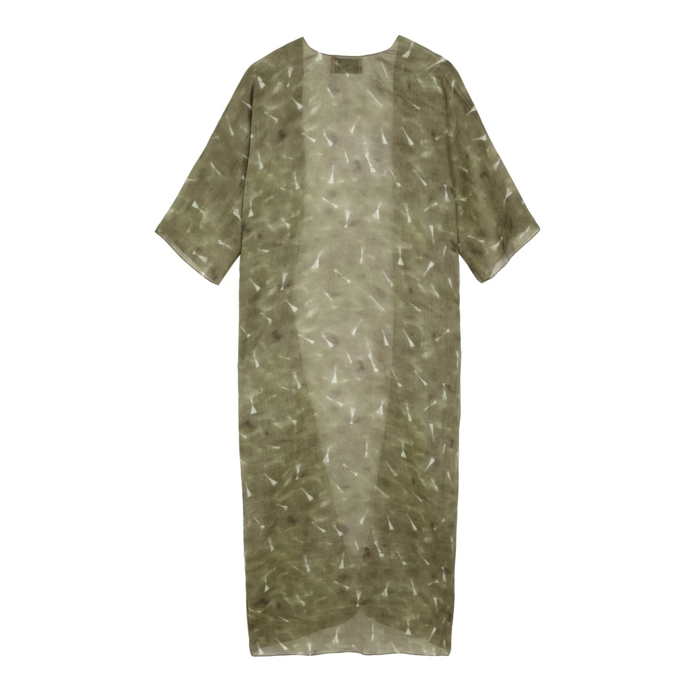 Cortana Women's Green Kimonos,, Nina, Long Ramie Pua Print Jacket Large