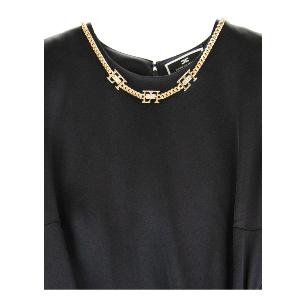 Elisabetta Franchi Gouden Ketting Rits Jurk Black Dames