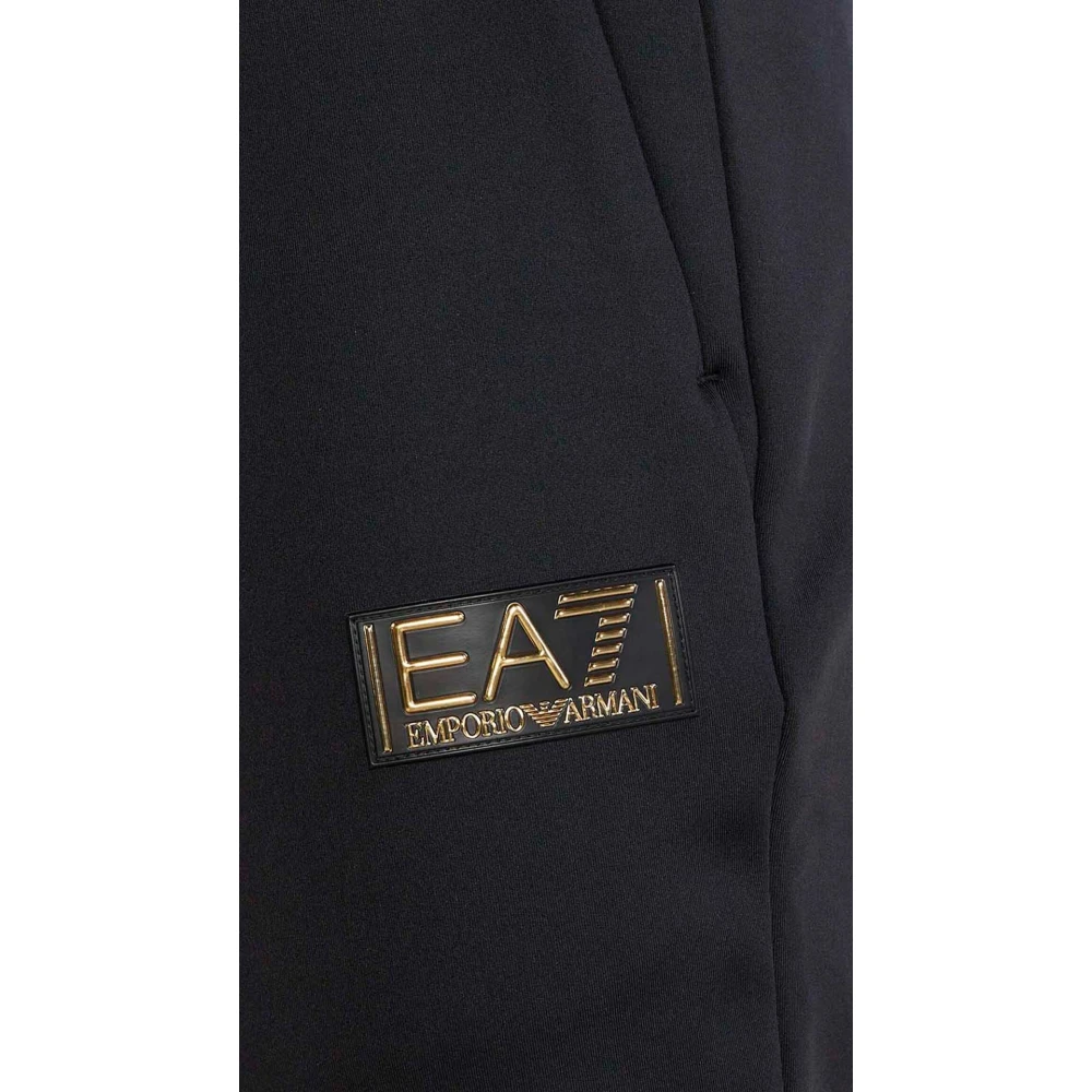 Emporio Armani EA7 Sportieve broek met gouden plaat Black Heren