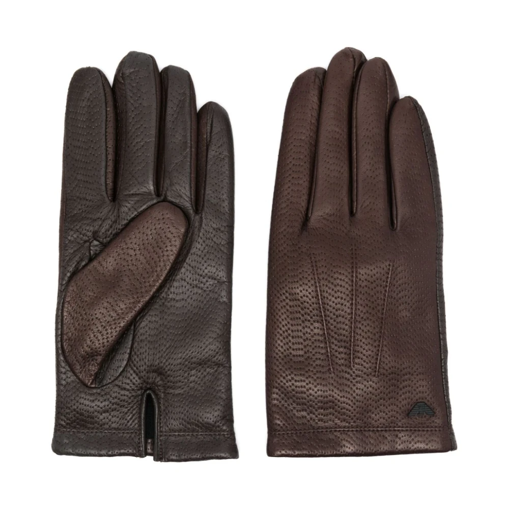 Emporio Armani Bruine Geperforeerde Touchscreen Handschoenen Volledige Voering Brown Heren