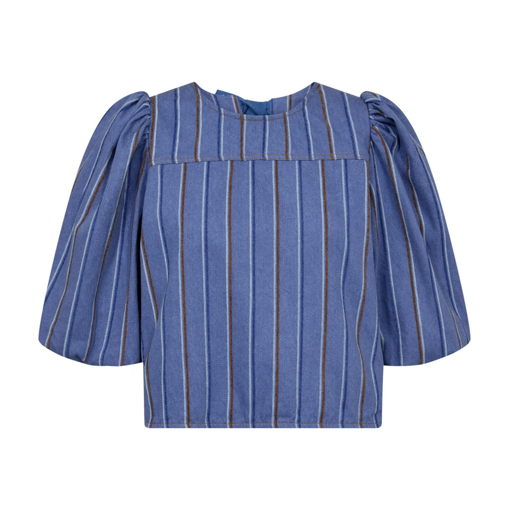 Co'Couture Gestreepte strikblouse in denimblauw Blue Dames