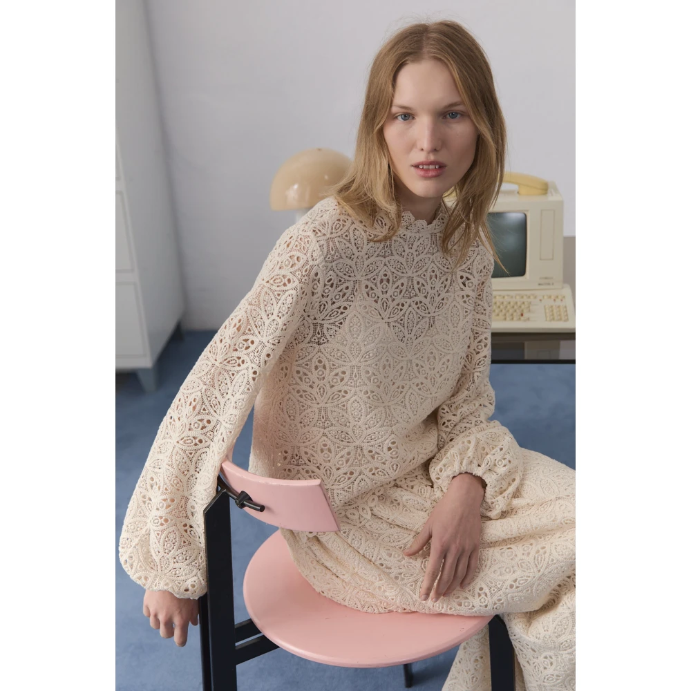 The New Society Vanilla Cream Crochet Blouse Set Beige Dames