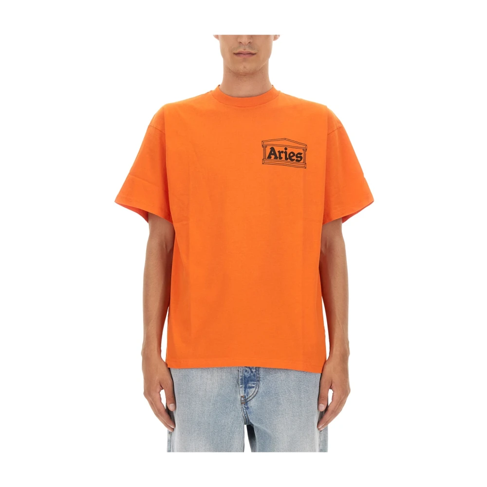 Aries Logo T-shirt Regular Fit 100% Katoen Orange Heren