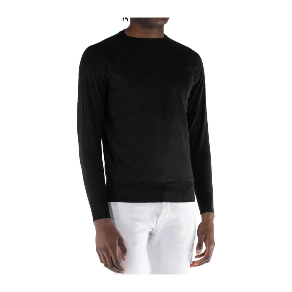 People of Shibuya Zwarte Crewneck Sweater met Geribbelde Details Black Heren