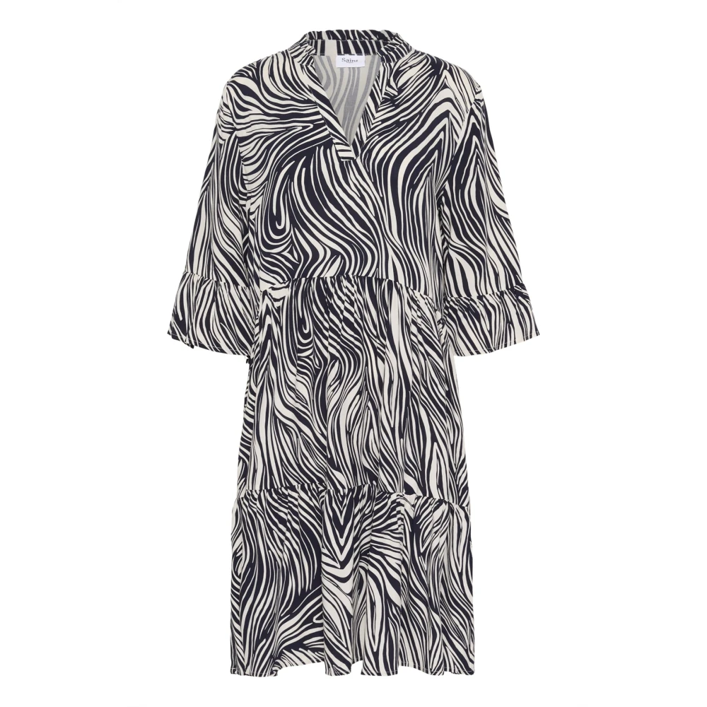 Saint Tropez Women's Black Short Dresses, M, Baritone Leaves Strokes Dress