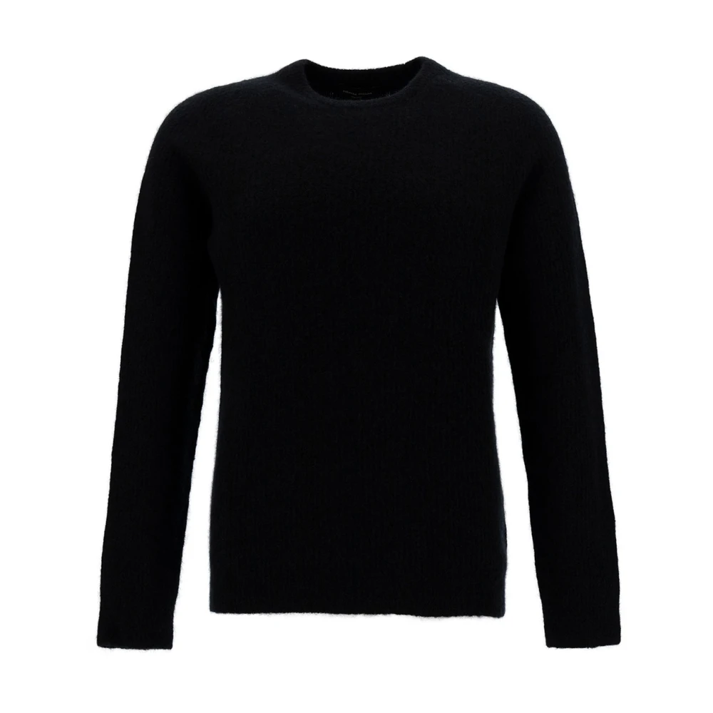 Roberto Collina Zwarte Sweaters met Engelse Geribbelde Creweck Black Heren