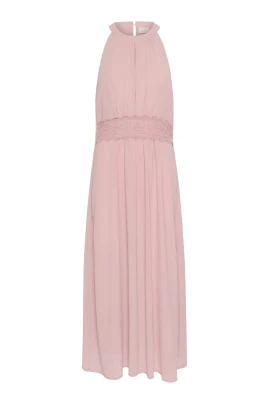Rose Tan Halterneck Klänning med Broderade Detaljer