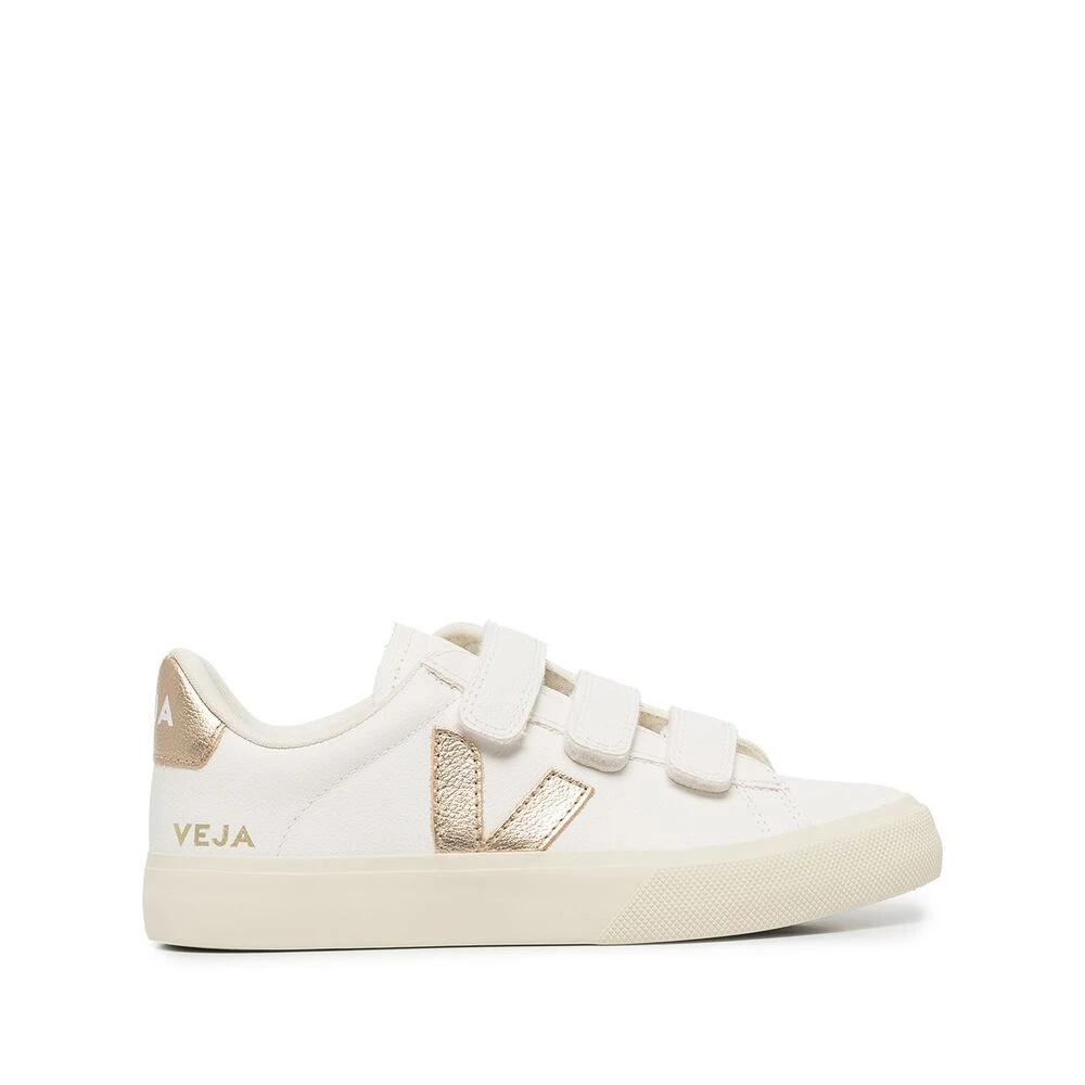 Veja Witte Goudkleurige Leren Sneakers Dames Schoenen