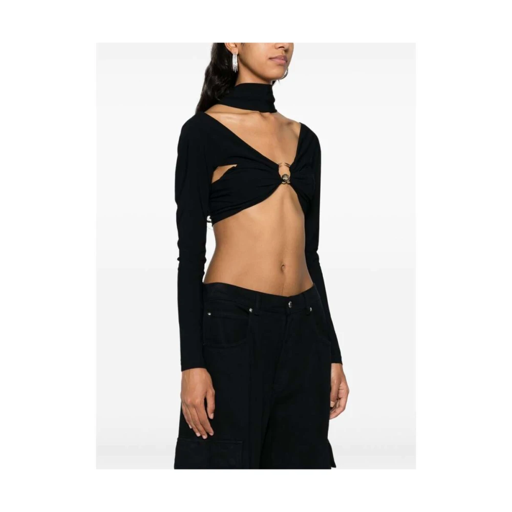 Roberto Cavalli Zwarte V-hals Ring Detail Lange Mouw Top Black Dames