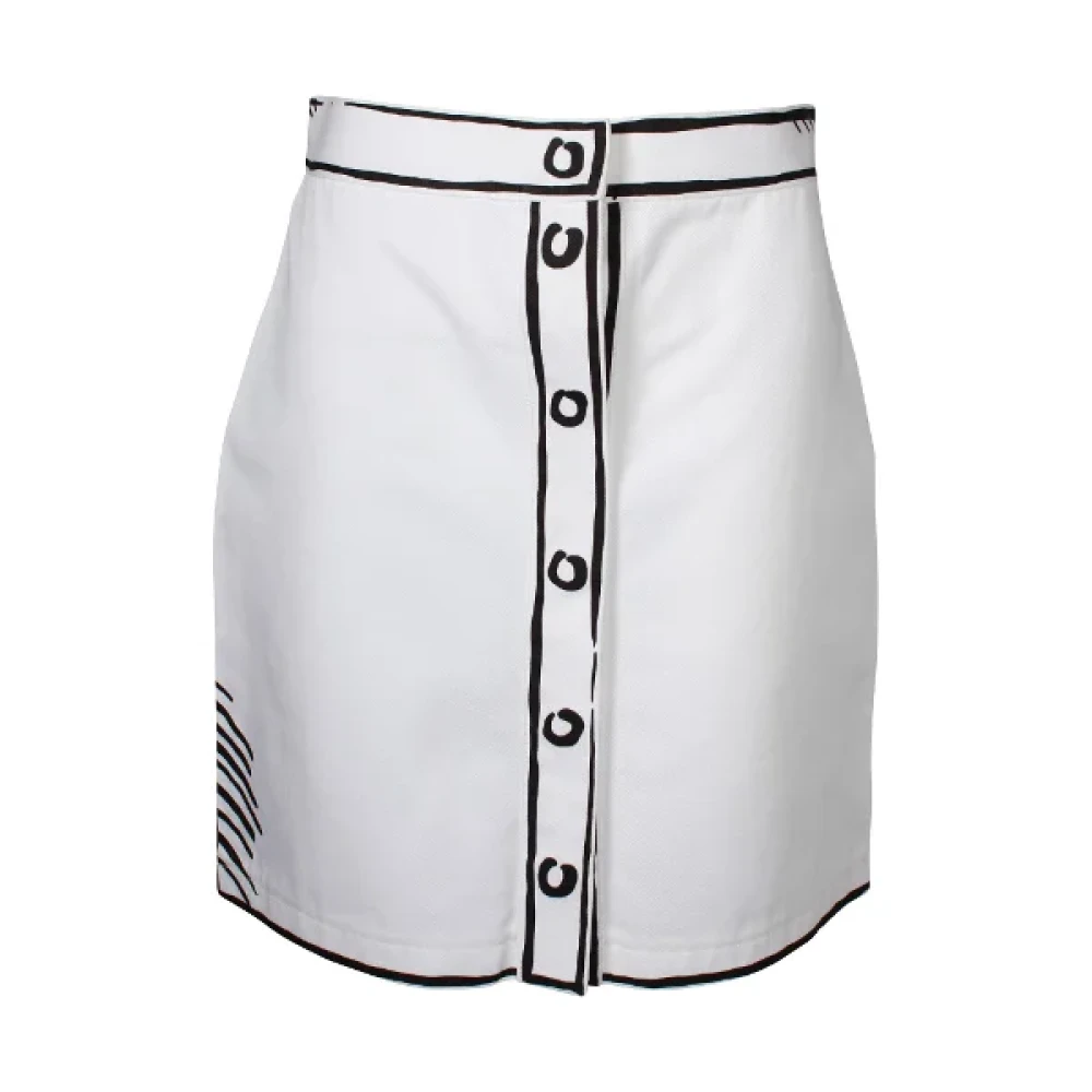 Fendi Vintage Tweedehands Katoenen Broeken-Shorts-Rokken Fendi Roma Joshua Vides 2D-Effect Witte Katoenen Pencilrok White Dames
