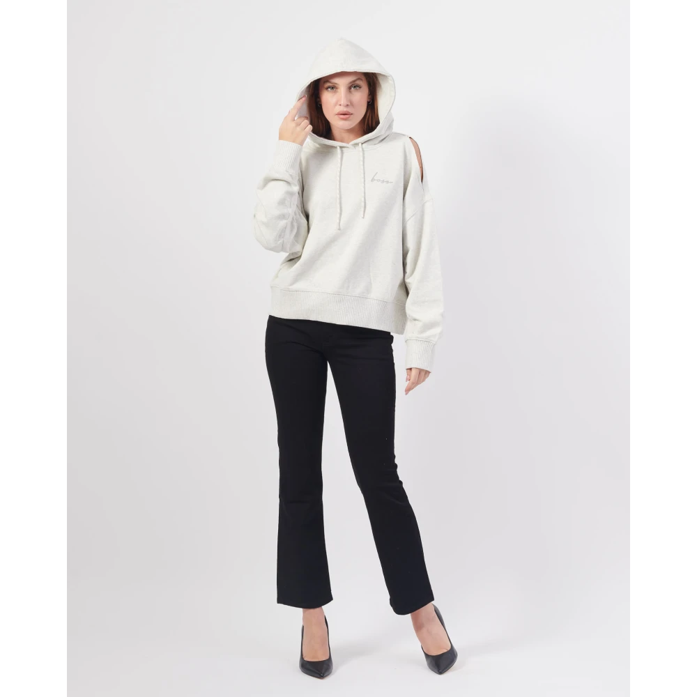 Hugo Boss Witte Sweater met Schoudersplitten White Dames