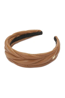Elegant läderhårband med liten monogram