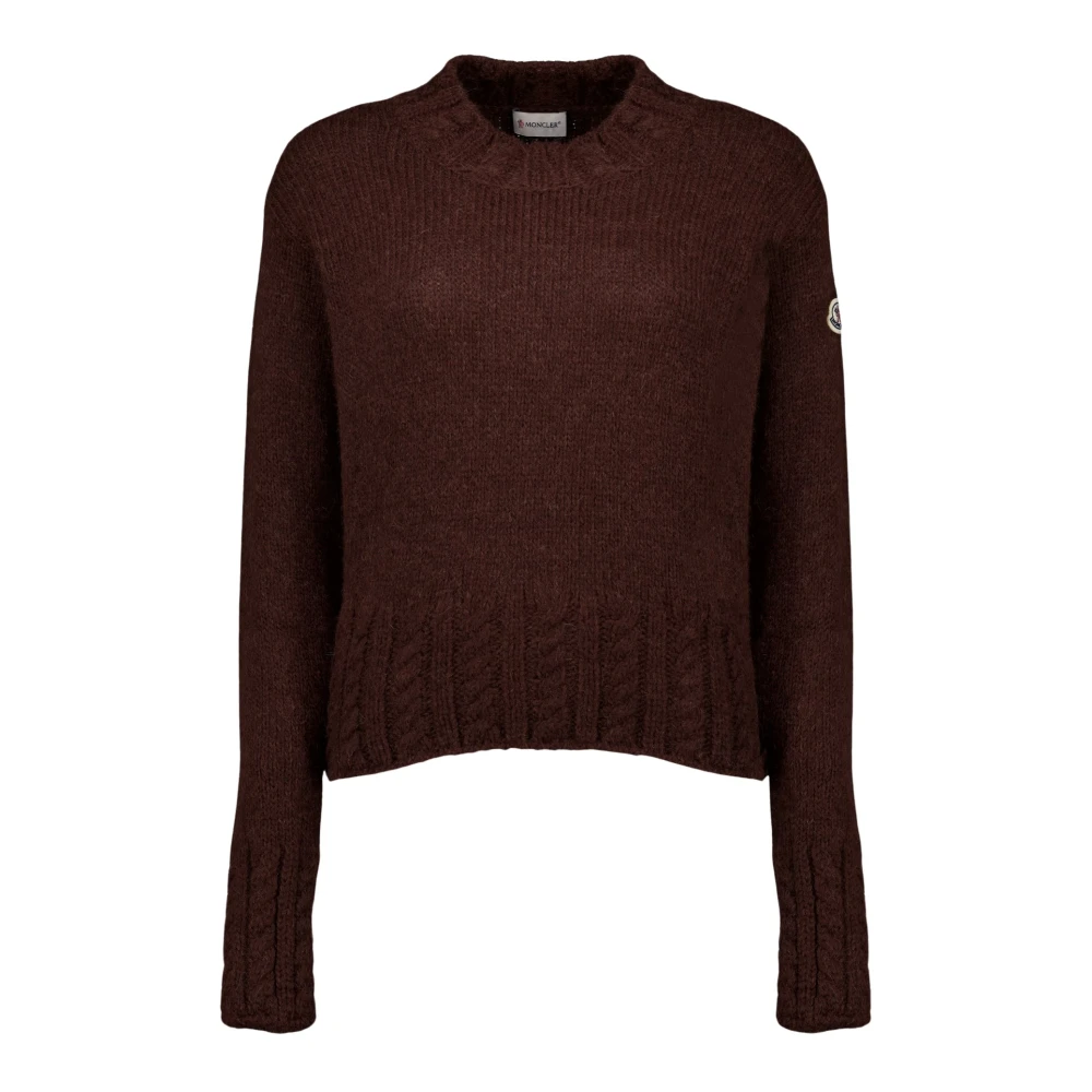 Moncler , Round-Neck Knitwear, Female, Brown, S, Alpaca Jumper