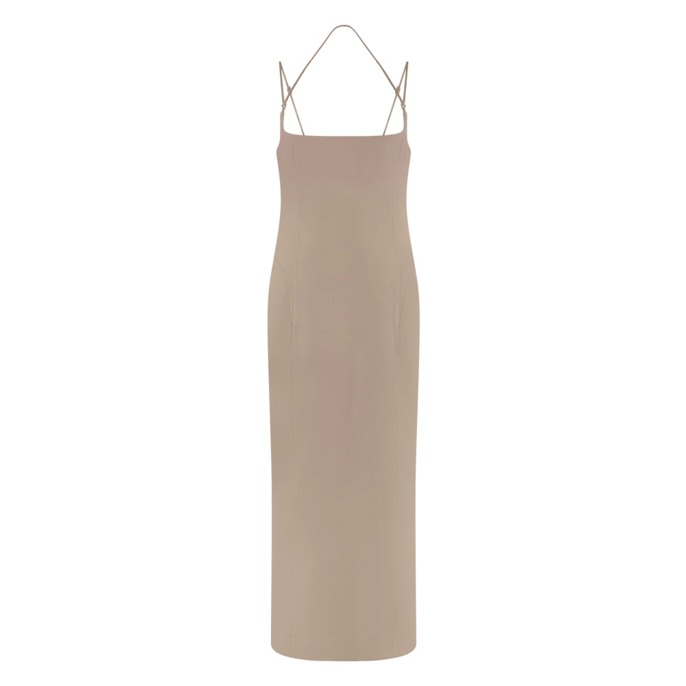 The Attico Beige Midi Dresses, Female, M, Midi Dress In Virgin Wool