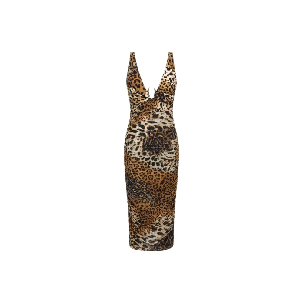Roberto Cavalli Women's Brown Midi Dresses, Xl, Jaguar Print Dress