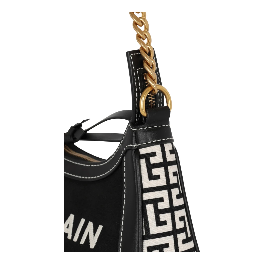 Balmain B-Army gemonogrammeerde canvas en gladleren handtas Black Dames