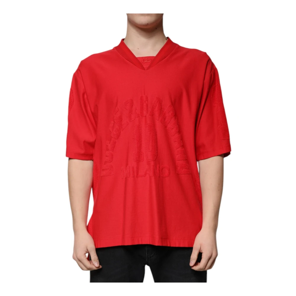 Dolce & Gabbana Rode V-hals Katoenen T-shirt Red Heren