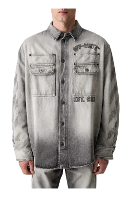 Diagonalbroderad militärskjorta i denim