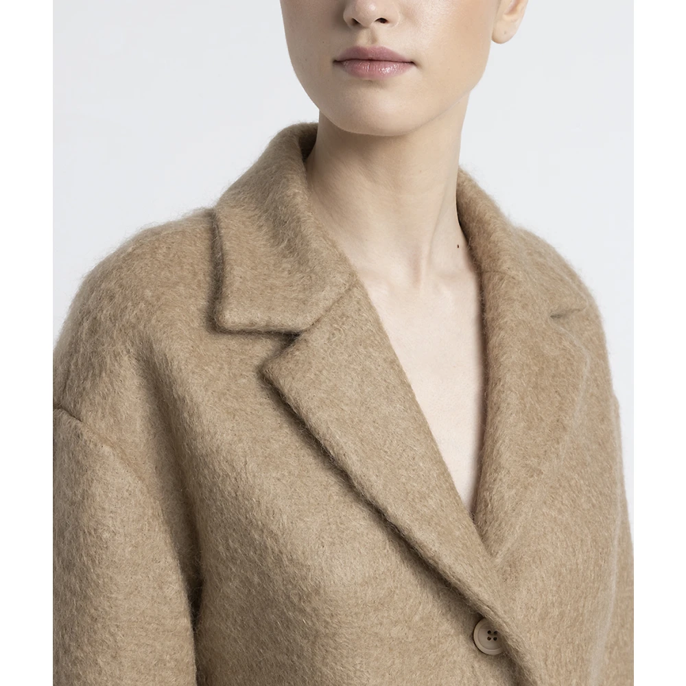PESERICO Wollen en mohair cropped blazer Brown Dames