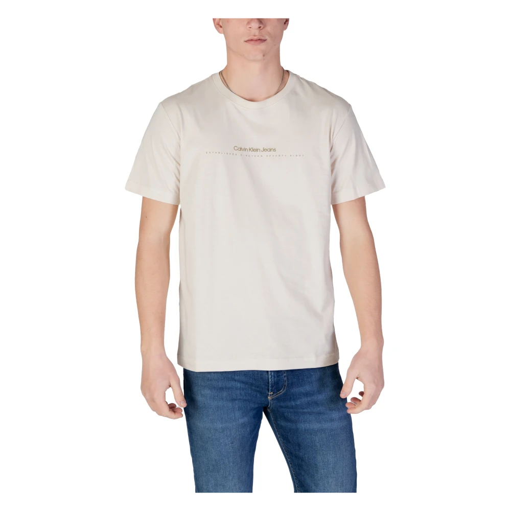 Calvin Klein Jeans Beige Bedrukt Ronde Hals T-Shirt Beige Heren