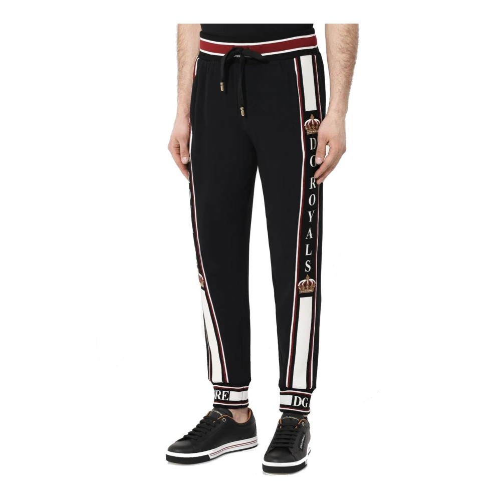 Dolce & Gabbana Logo Broek met Geribbelde Afwerking Black Heren
