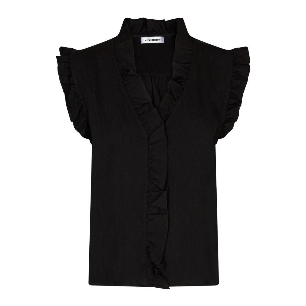 Co'couture Women's Black Blouses, Xs, Feminine Frill Top