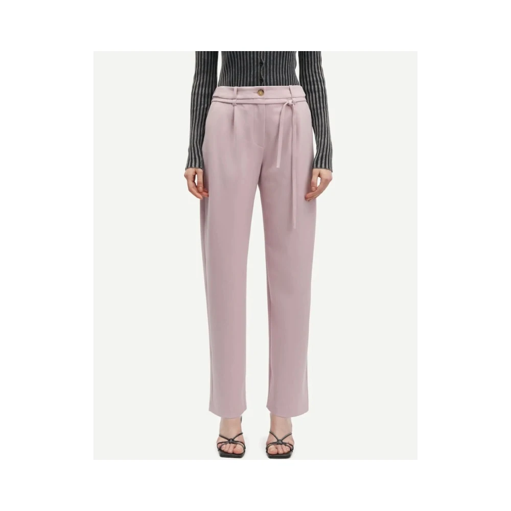Samsøe High-Waisted Wide-Leg Broek met Riem Pink Dames