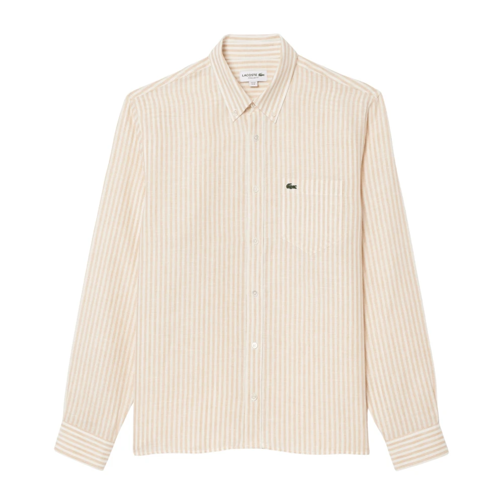 Lacoste Randig Linneskjorta Beige, Herr