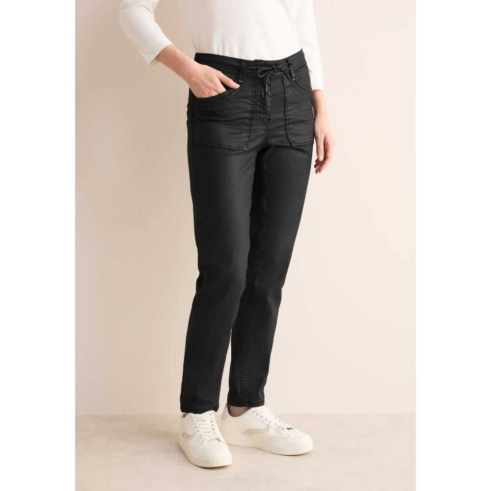 cecil Coated Jeans Casual Fit Slim Legs Black Dames