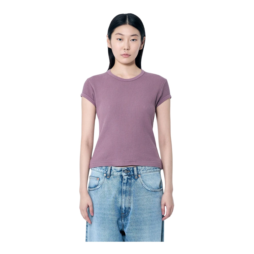 Acne Studios Women's Purple T-Shirts, L, Logo Patch Thermal T-Shirt