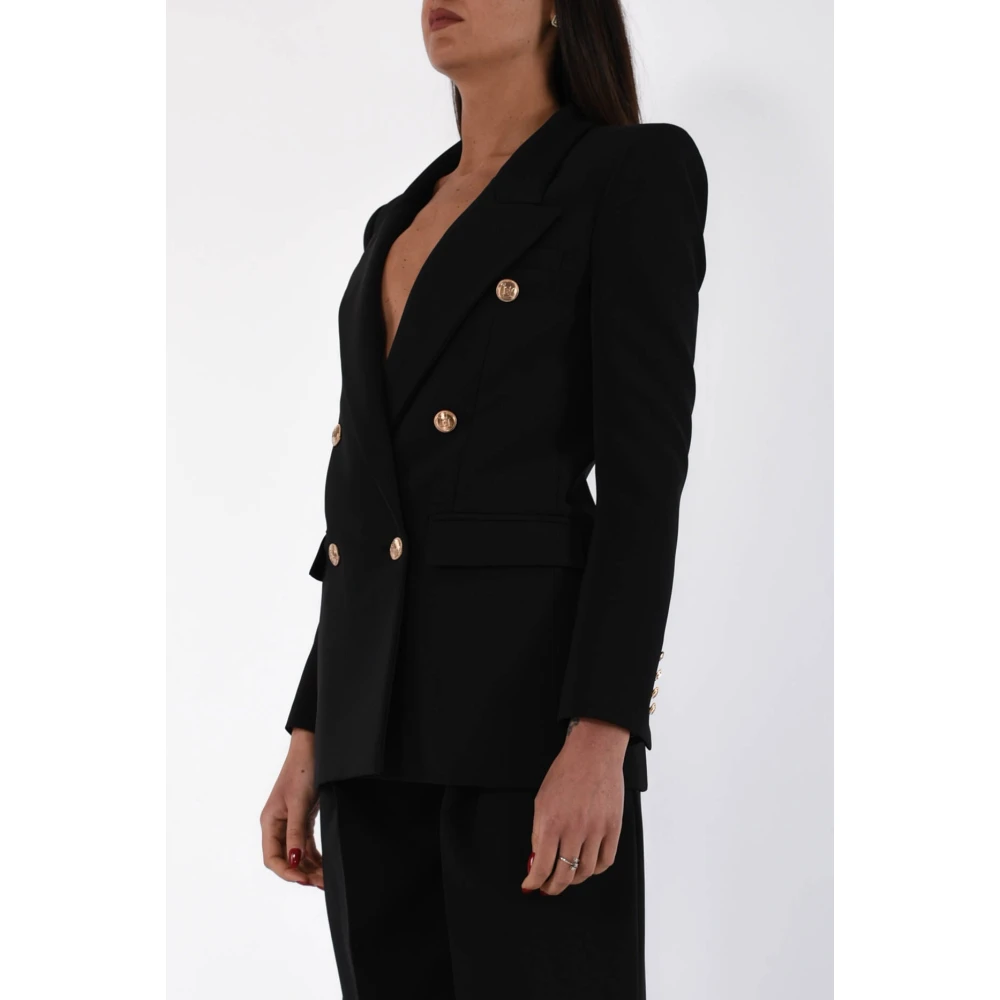Elisabetta Franchi Gouden Knoop Crêpe Jas Black Dames