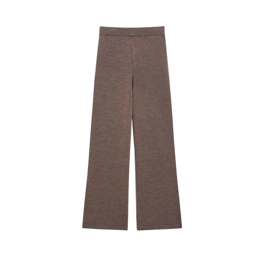 Max Mara Brown Wide Trousers, Female, Xs, Luxury Wool Blend Elastic Waist Trousers