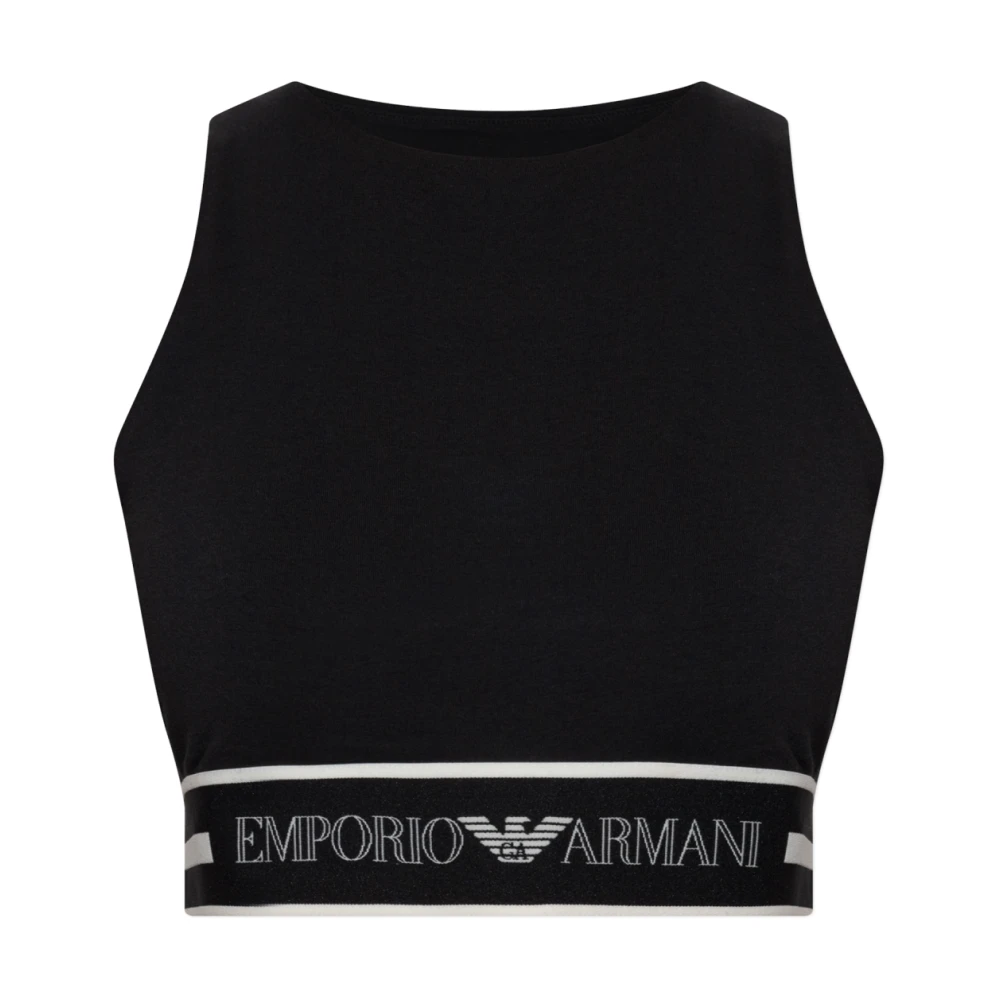 Emporio Armani Vrouw Zwart Asv Jersey Crop Top Met Logoband