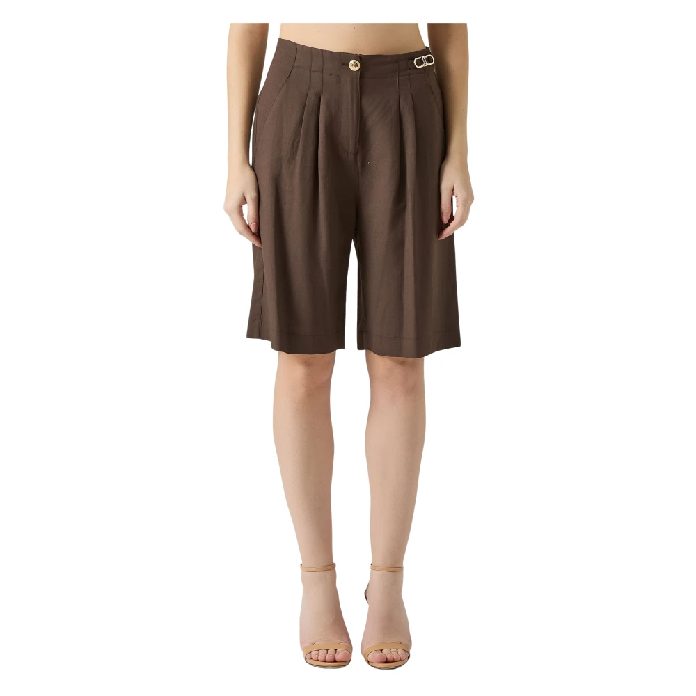 Just Cavalli Vrouw Bruin Korte Broeken Dames, M, Linnen, Linnenmix Bermuda Shorts