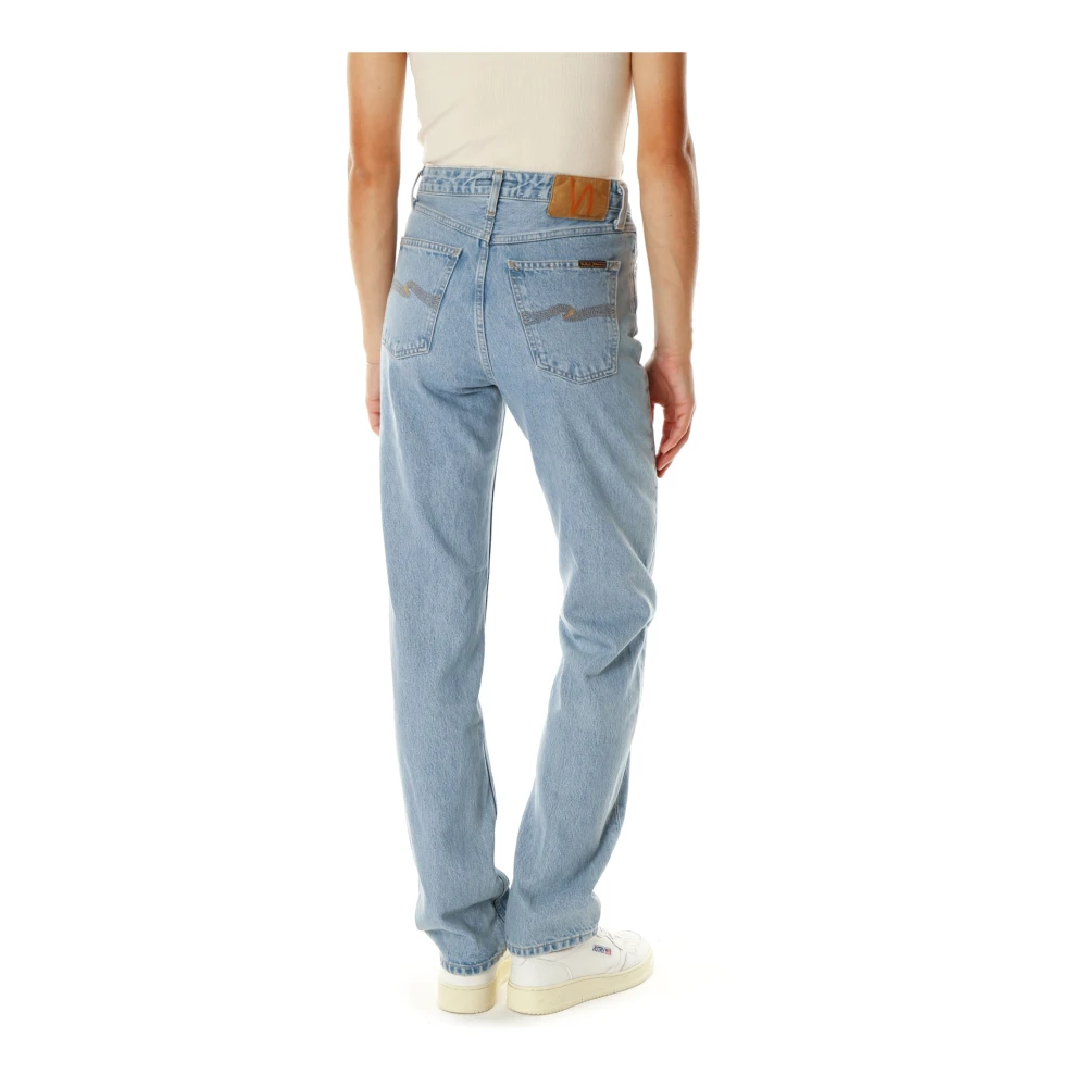 Nudie Jeans High Waist Straight Fit Jeans Blue Dames