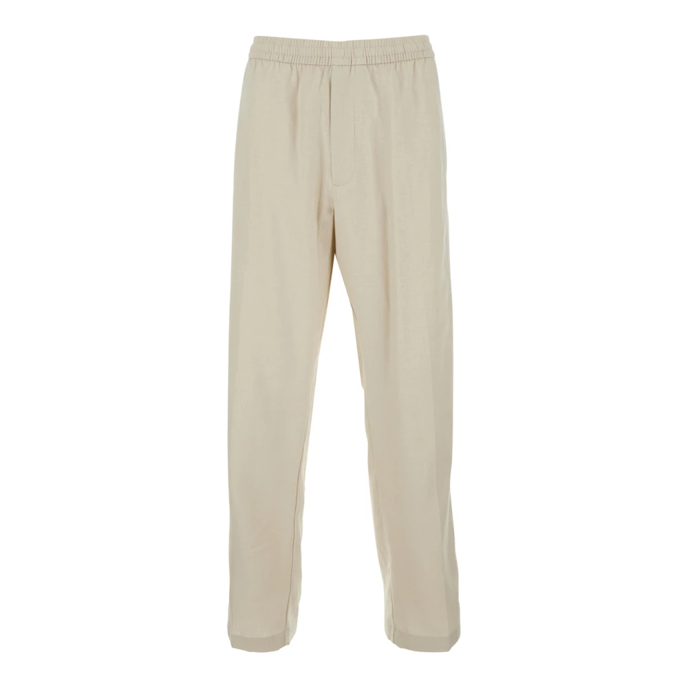 Calvin Klein Men's White Straight Linen Pull On Pant - Straight Trousers - L - Trousers