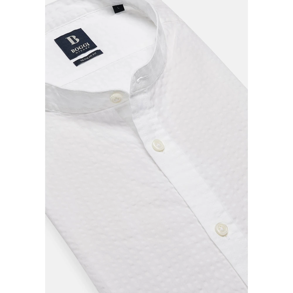 Boggi Milano Regular Fit Seersucker Overhemd White Heren