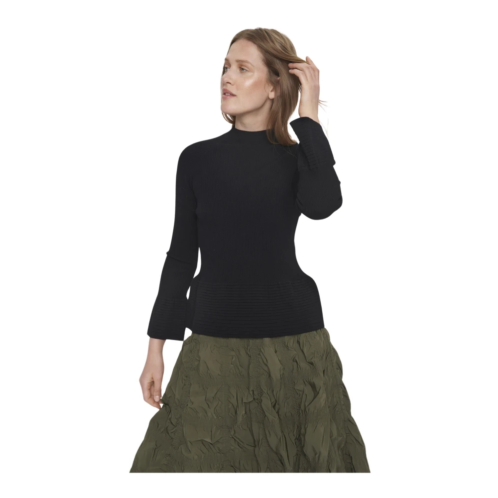 Bitte Kai Rand Rib Gebreide Zwarte Blouse met Ruche Black Dames