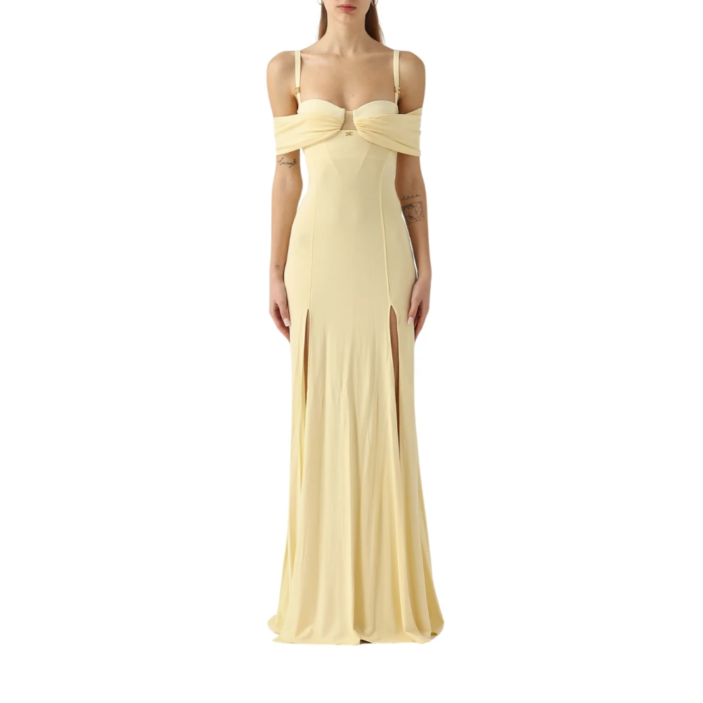 Elisabetta Franchi Yellow Gowns, Female, M, Long Elegant Dress
